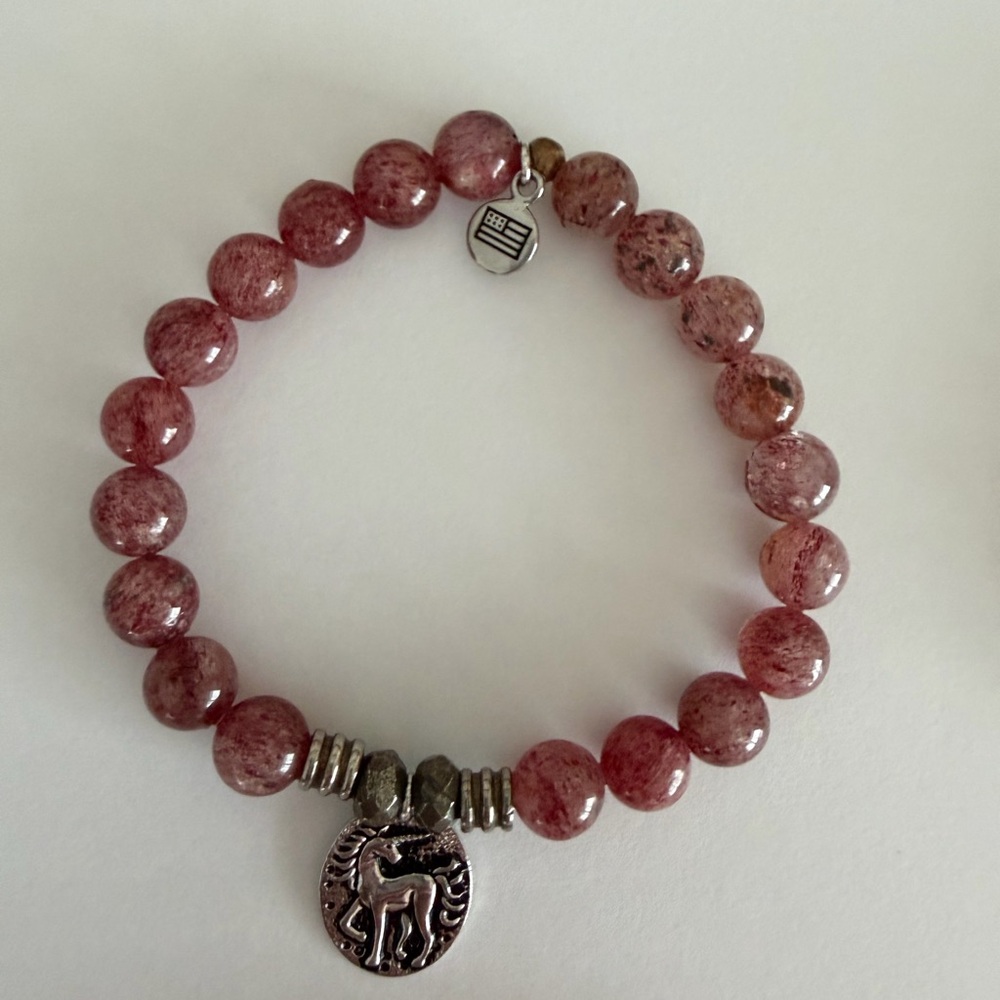Tiffany Jazelle Rose Beaded Bracelet with silver unicorn charm